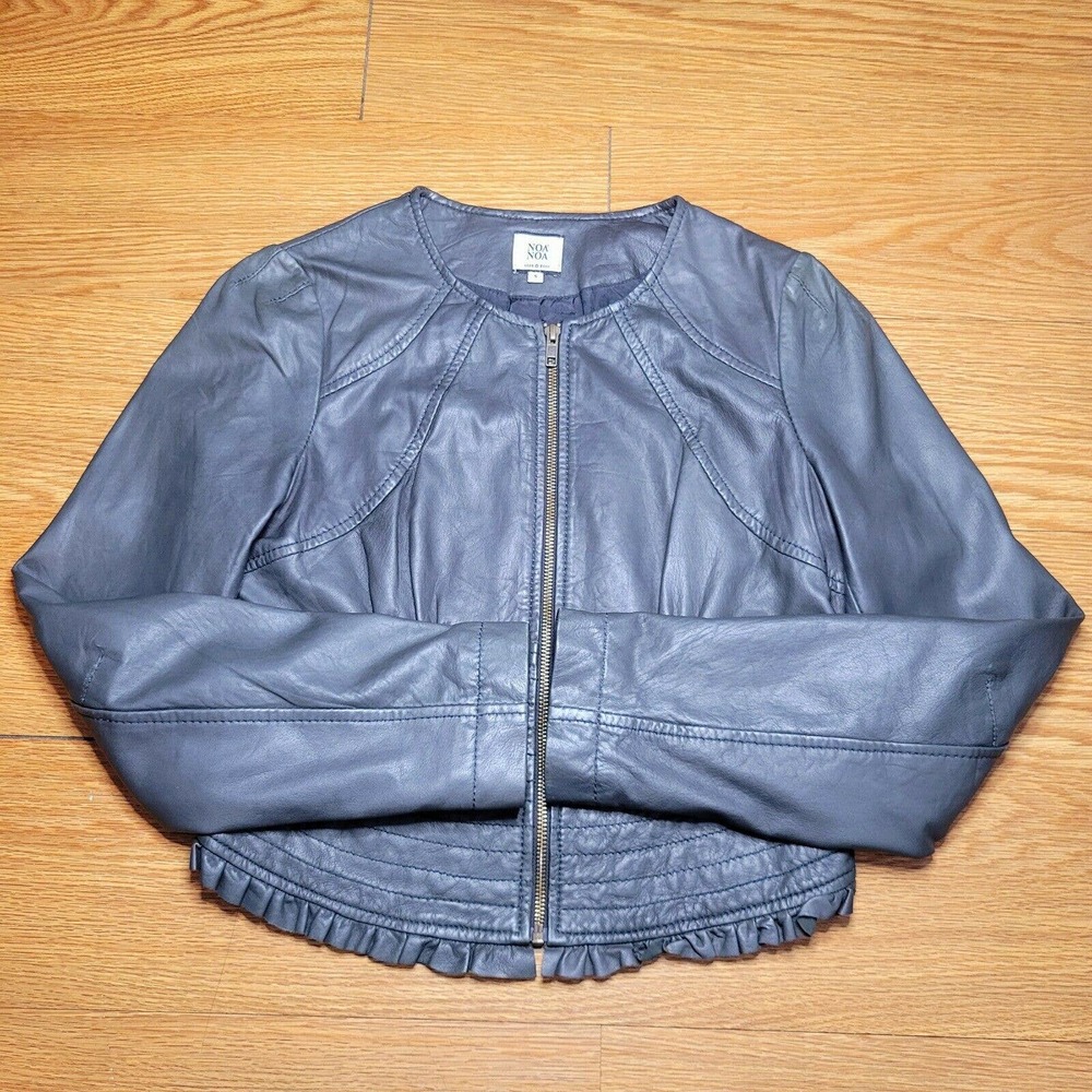 NOA NOA Woman Motorcycle Biker Leather Jacket Size Small Gray